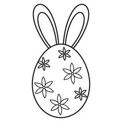 Easter Egg with Bunny Ears and Flower Design Outline Illustration