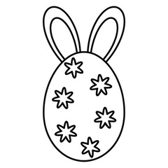 Easter Egg with Bunny Ears and Stars Outline Illustration Design