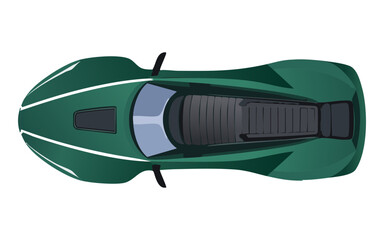 striking green sports car overhead