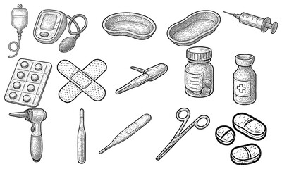 Hand Drawn Medical Tools Set
