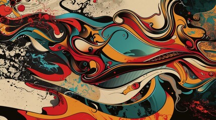 Abstract colorful design featuring fluid shapes and dynamic lines.