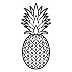 Pineapple Outline Illustration Simple Black and White Tropical Fruit Drawing