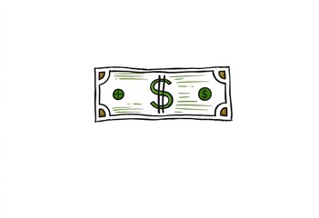 Hand-drawn vector illustration of a dollar bill icon, isolated on white background,   American dollar,  doodle