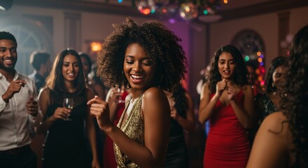 Photo of Diverse People Dancing and Celebrating at a Party with Lights