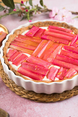 Tart with caramelized rhubarb for breakfast. Buttery crust tart