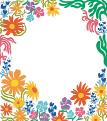 Floral Oval Frame of Colorful Hand-drawn Flowers
