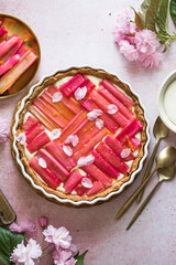 Tart with caramelized rhubarb for breakfast. Buttery crust tart