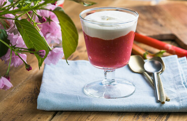Layered rhubarb and  cream dessert