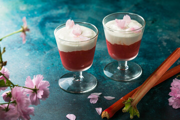 Layered rhubarb and  cream dessert