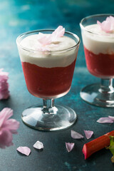 Layered rhubarb and  cream dessert