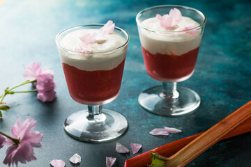 Layered rhubarb and  cream dessert