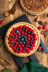 Fresh berry cake homemade traditional gourmet sweet dessert bakery food decorated with berries on...