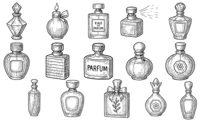 Vintage Hand Drawn Perfume Bottles
