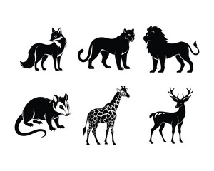 Obraz premium Silhouettes of various wild animals in a nature-inspired design.