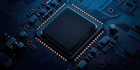 Fototapeta premium High-Resolution Close-Up of a Modern Microprocessor Integrated Circuit on a Circuit Board