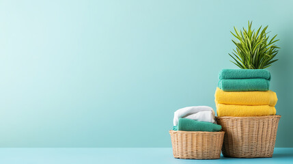 Fresh towels in vibrant colors create cheerful atmosphere in daily life and laundry routines