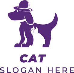 Cute Cat and Dog Vector with Deep Violet Hats