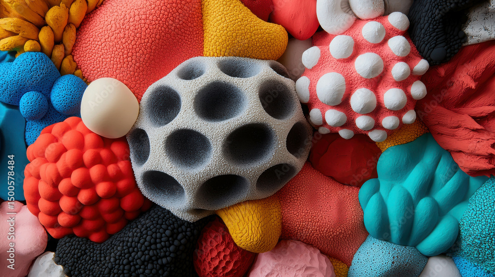 Poster Vibrant Multicolored Textures Created with Various Shapes and Unique Patterns Ideal for Abstract Backgrounds and Creative Design Projects