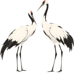 Obraz premium Elegant crane in minimalist sumi-e style, ink-washed with subtle details and tranquility.