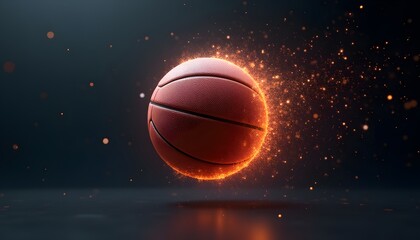 Fototapeta premium Floating basketball with glowing orange aura