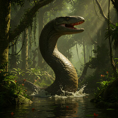Giant Prehistoric Snake in Jungle