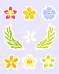Set flowers stickers element of summer season vector illustration for printable or wrapping. Cute hand drawn seamless pastel stickers flowers icon