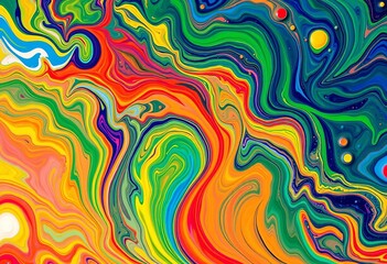 Vibrant swirls of paint blend in a chaotic yet harmonious abstract composition, harmonious, abstract