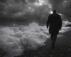 Obraz premium Person walking on stormy beach