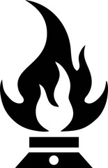 Simple black and white fire icon on a stand.