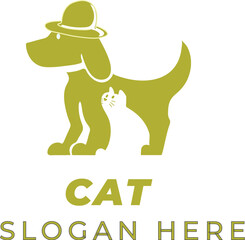Cute Cat and Dog Vector with Mustard Green Hats