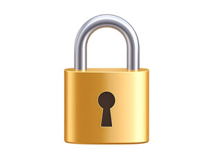 3D Vector Gold Padlock Modern Security Icon, Isolated on White