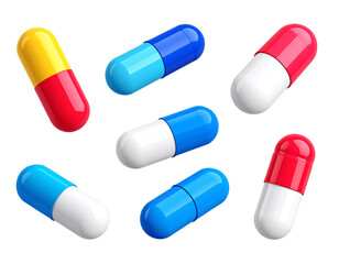 Colorful Capsules and Tablets 3D Medical Vector Illustration