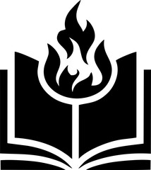 Open Book with Fiery Symbol, Representing Knowledge and Enlightenment