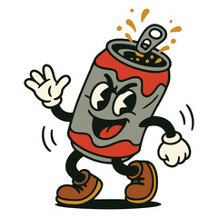 Soda Can Cartoon Character Waving with Splashing Drink