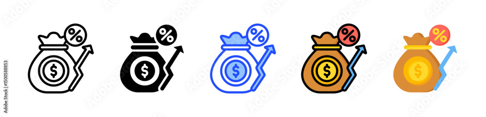Poster inflation rate icon collection with multiple styles