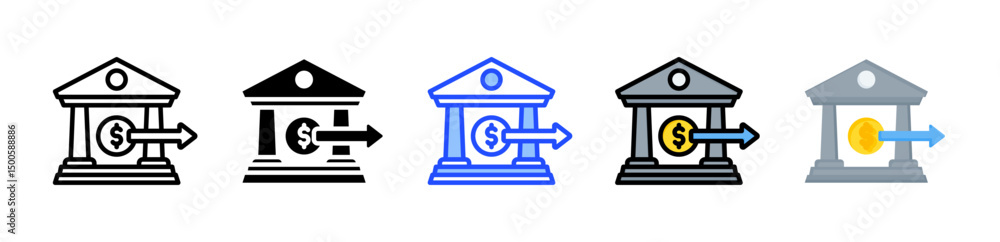 Poster bank run icon collection with multiple styles