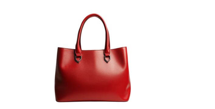 Red leather tote bag isolated on transparent background