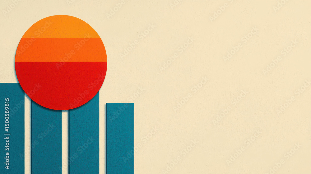 Poster abstract geometric composition with vibrant colors featuring circular design and vertical bar shapes