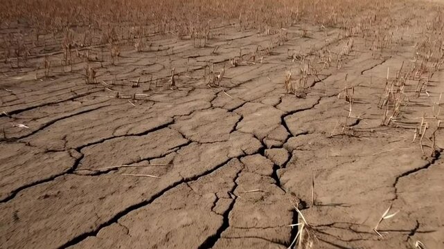 Impact of drought on farmland with dead crops and cracked earth, due to climate change.