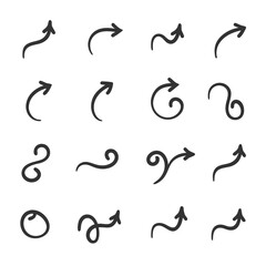 Hand-Drawn Curly Arrow Icon Vector Set.