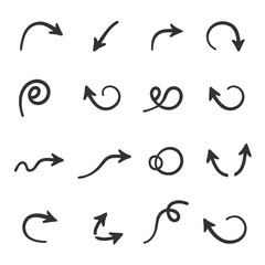 Hand-Drawn Curly Arrow Icon Vector Set.