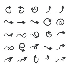 Hand-Drawn Curly Arrow Icon Vector Set.