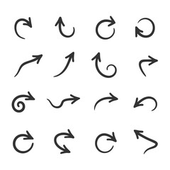Hand-Drawn Curly Arrow Icon Vector Set.