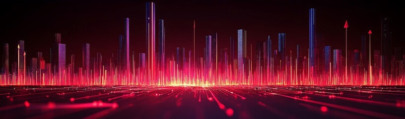 Red city lightscape, futuristic, night