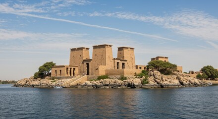 Naklejka premium Photo of Philae Temple On Island In Egypt Under Bright Sky
