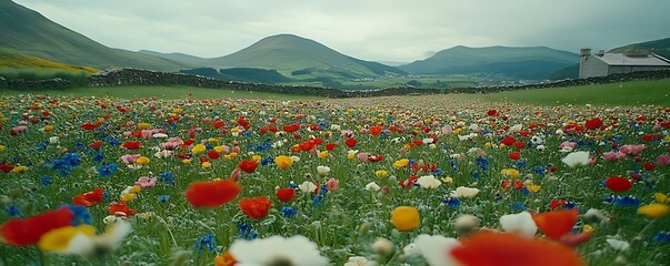 Wildflower meadow, hills, farm