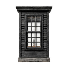 Fototapeta premium Snowy Day View Through Rustic Cabin Window