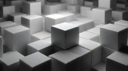 Abstract arrangement of shifted white cube boxes