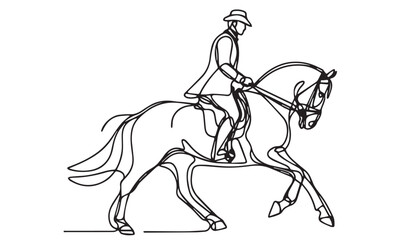 Continuous one single minimal line drawing horse riding 