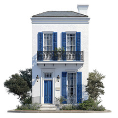 Charming Two-Story White House with Blue Shutters